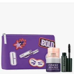 Clinique 4 Pcs Skincare Makeup Deluxe Sample Gift Set Kit Purple Bag New.